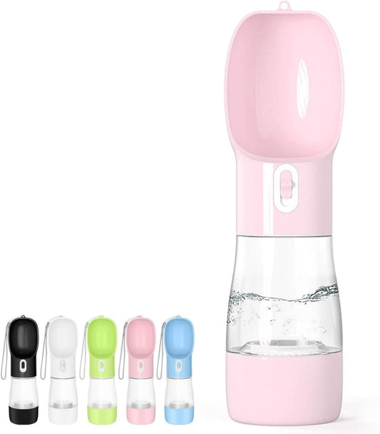 Ultimate Portable Dog Water Bottle: Leak-Proof Dispenser with Bowl & Food Container for Outdoor Adventures - Stylish Pink Design