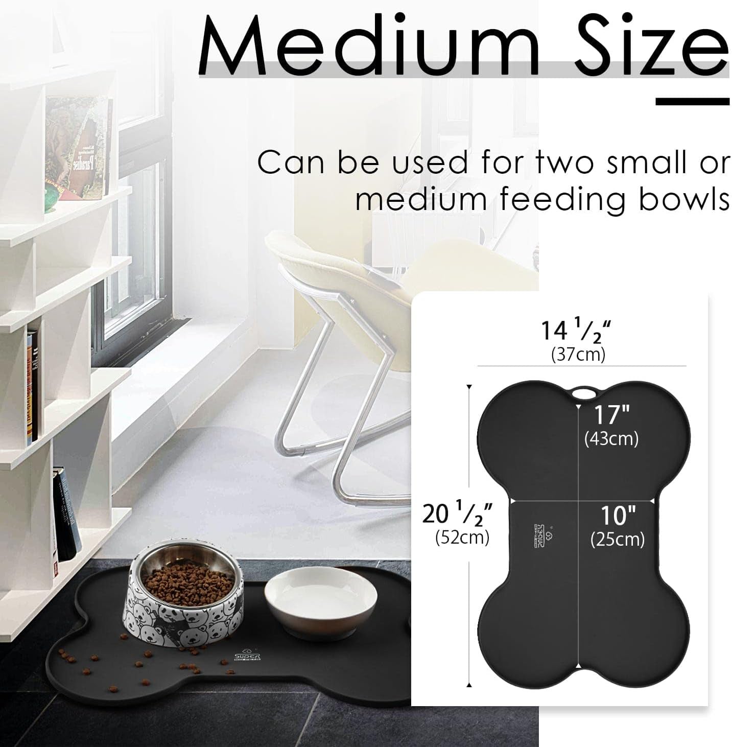 Ultimate Dog and Cat Food Mat - Non-Spill Silicone Feeding Mat for Pets, Waterproof and Easy to Clean - 20.5" x 14.5", Sleek Black Design
