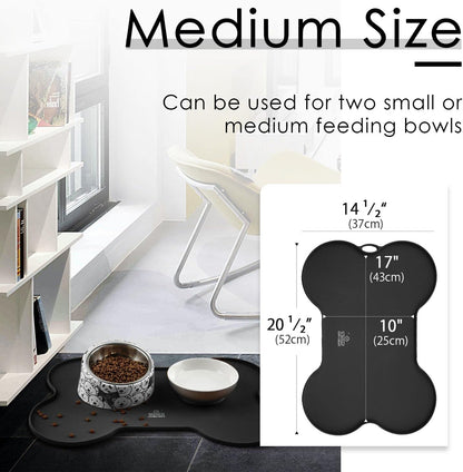 Ultimate Dog and Cat Food Mat - Non-Spill Silicone Feeding Mat for Pets, Waterproof and Easy to Clean - 20.5" x 14.5", Sleek Black Design