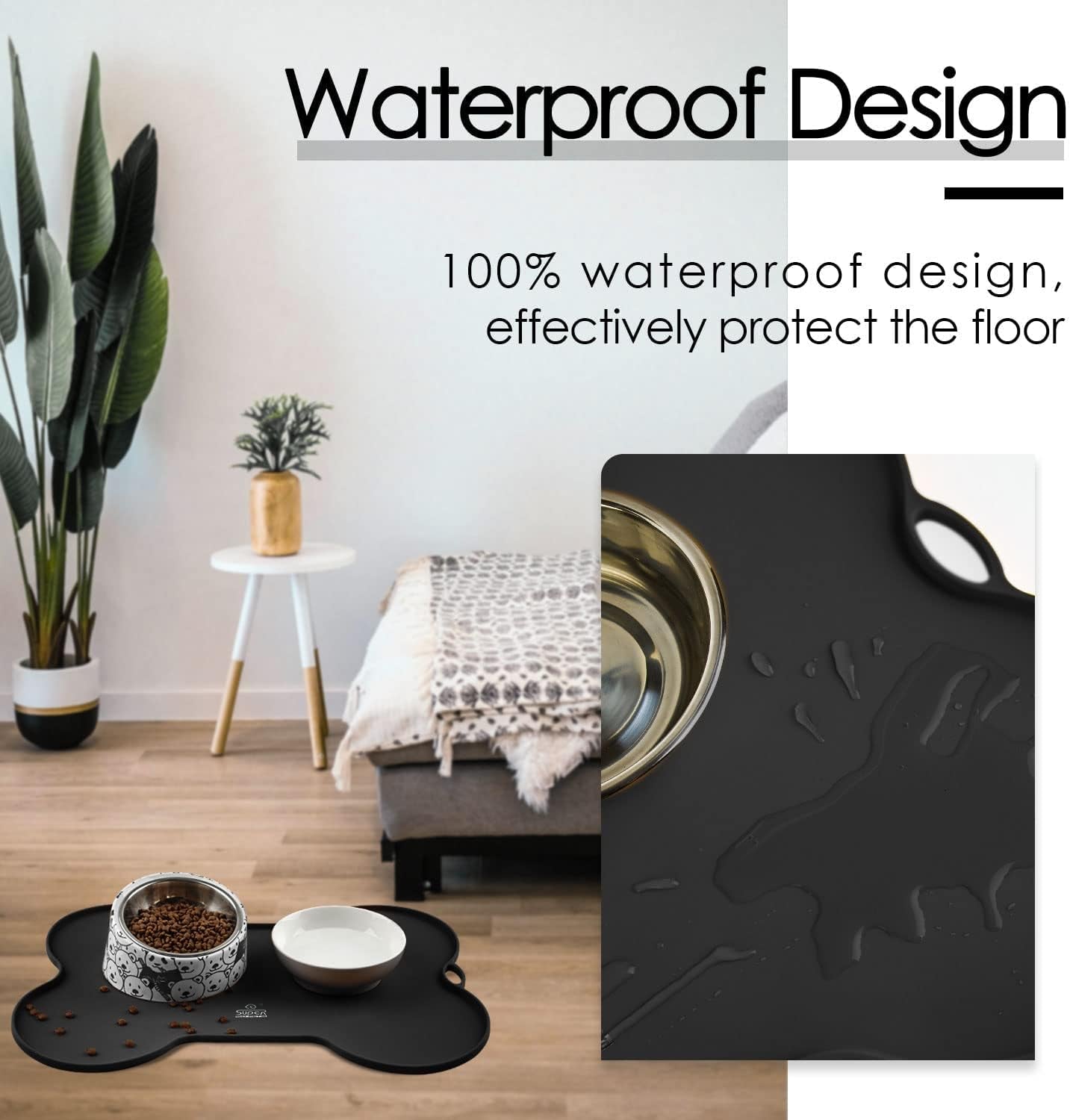 Ultimate Dog and Cat Food Mat - Non-Spill Silicone Feeding Mat for Pets, Waterproof and Easy to Clean - 20.5" x 14.5", Sleek Black Design