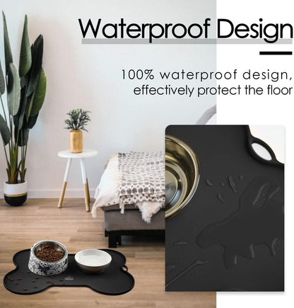 Ultimate Dog and Cat Food Mat - Non-Spill Silicone Feeding Mat for Pets, Waterproof and Easy to Clean - 20.5" x 14.5", Sleek Black Design