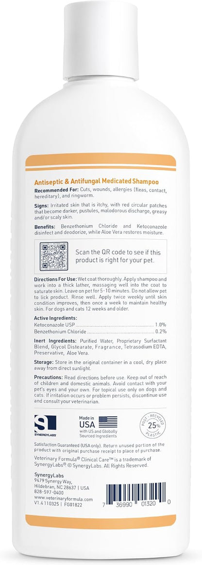 Clinical Care Antiseptic and Antifungal Medicated Shampoo for Dogs & Cats, 16 Fl Oz – Helps Alleviate Scaly, Greasy, Red Skin – Paraben, Dye, Soap-Free (1 Pack)