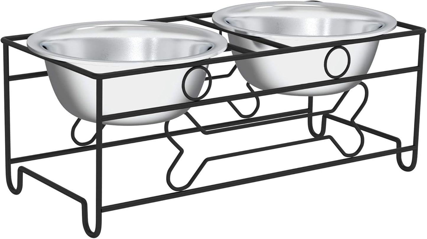 Elevate Your Pet's Dining Experience with Our Stylish Set of 2 Stainless Steel Dog Bowls - 40oz Capacity with Decorative Stand for Large Pets