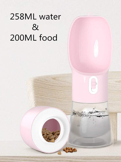 Ultimate Portable Dog Water Bottle: Leak-Proof Dispenser with Bowl & Food Container for Outdoor Adventures - Stylish Pink Design