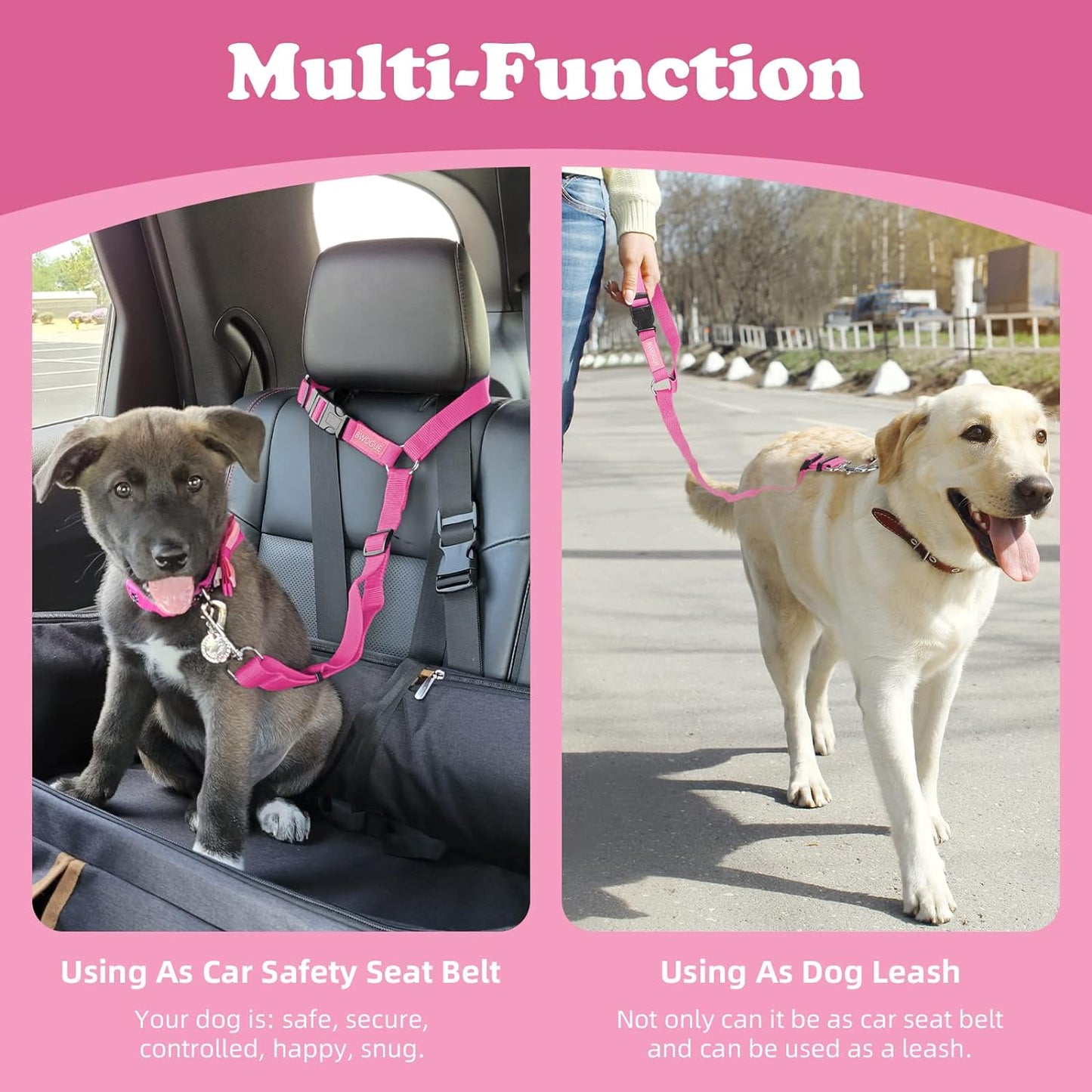 Adjustable Pet Safety Seat Belt Strap - 2 Pack for Dogs and Cats - Durable Nylon Fabric Restraint for Car Travel