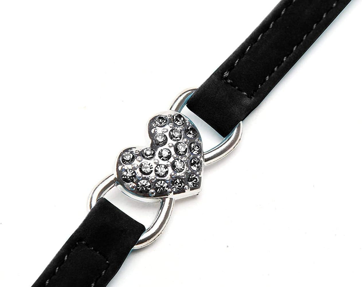Charming Pink Soft Velvet Cat Collar with Crystal Heart Charm & Bells - Adjustable for Small Pets (8-11 Inches) - Available in 6 Stylish Colors