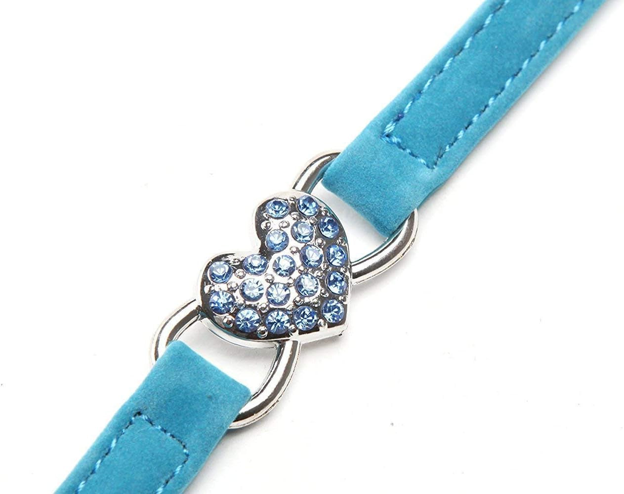 Charming Pink Soft Velvet Cat Collar with Crystal Heart Charm & Bells - Adjustable for Small Pets (8-11 Inches) - Available in 6 Stylish Colors