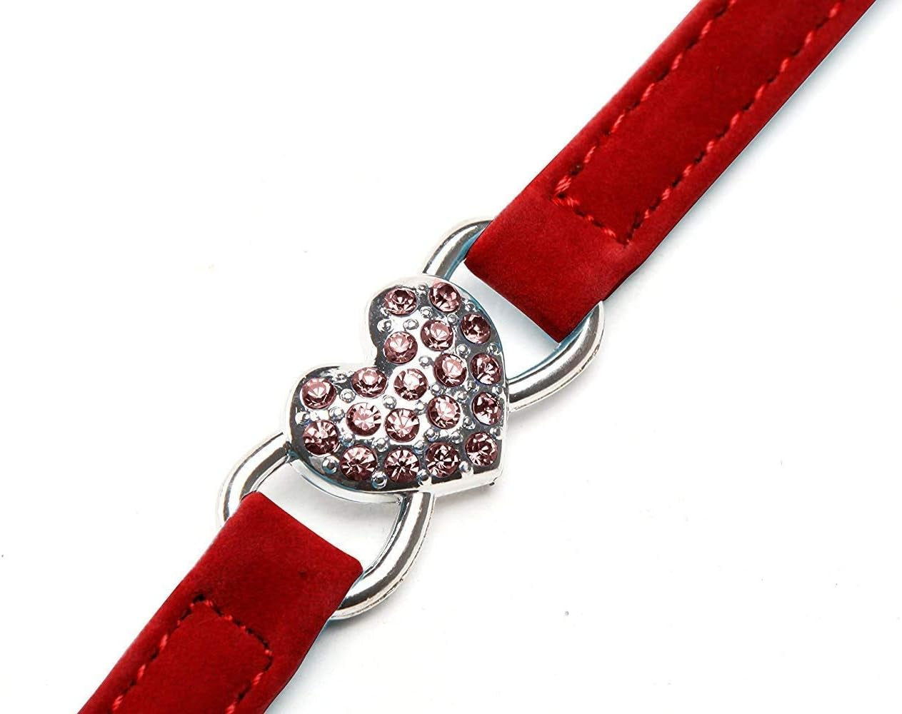 Charming Pink Soft Velvet Cat Collar with Crystal Heart Charm & Bells - Adjustable for Small Pets (8-11 Inches) - Available in 6 Stylish Colors