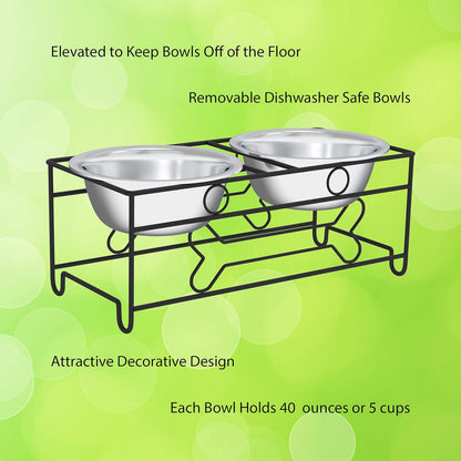 Elevate Your Pet's Dining Experience with Our Stylish Set of 2 Stainless Steel Dog Bowls - 40oz Capacity with Decorative Stand for Large Pets