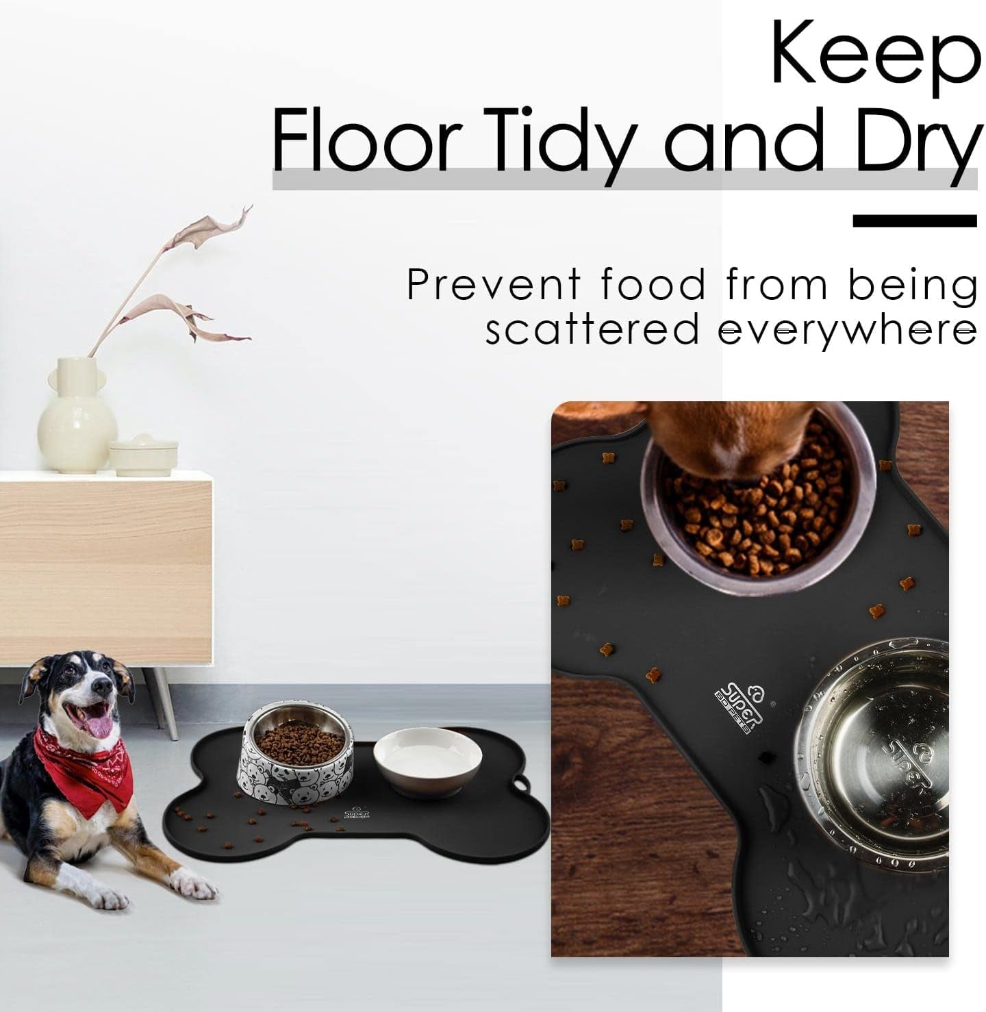 Ultimate Dog and Cat Food Mat - Non-Spill Silicone Feeding Mat for Pets, Waterproof and Easy to Clean - 20.5" x 14.5", Sleek Black Design