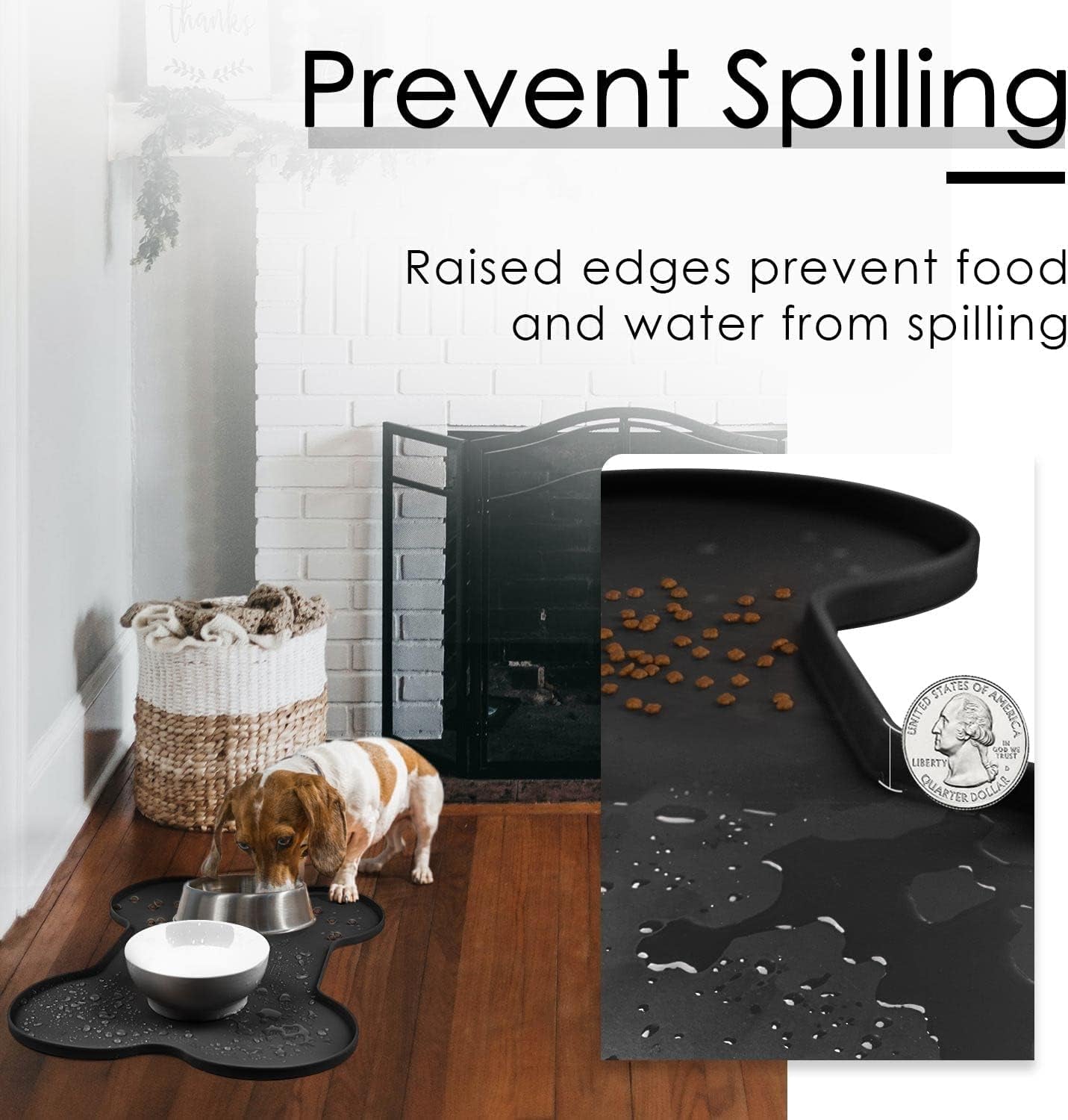 Ultimate Dog and Cat Food Mat - Non-Spill Silicone Feeding Mat for Pets, Waterproof and Easy to Clean - 20.5" x 14.5", Sleek Black Design