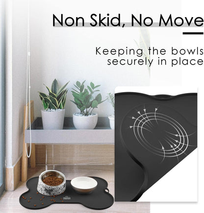 Ultimate Dog and Cat Food Mat - Non-Spill Silicone Feeding Mat for Pets, Waterproof and Easy to Clean - 20.5" x 14.5", Sleek Black Design
