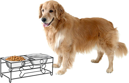 Elevate Your Pet's Dining Experience with Our Stylish Set of 2 Stainless Steel Dog Bowls - 40oz Capacity with Decorative Stand for Large Pets
