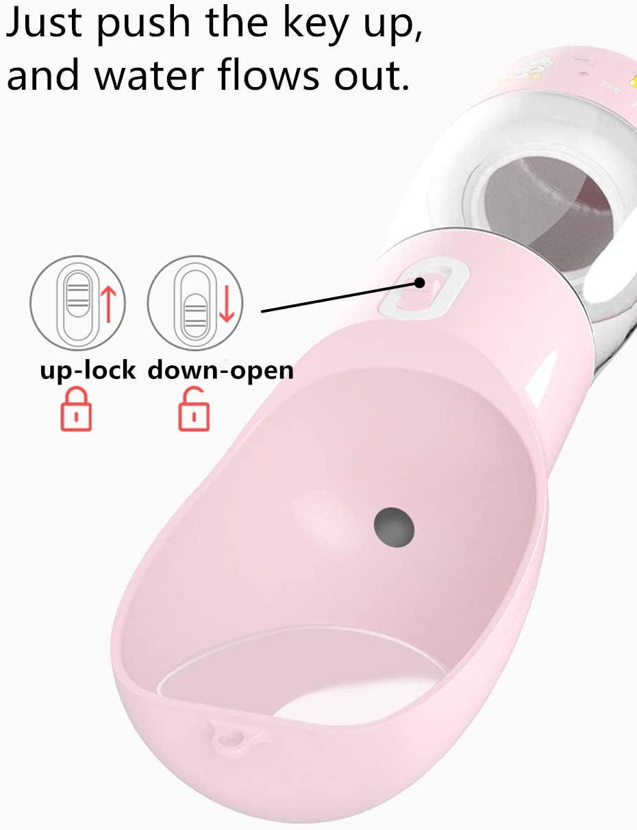 Ultimate Portable Dog Water Bottle: Leak-Proof Dispenser with Bowl & Food Container for Outdoor Adventures - Stylish Pink Design