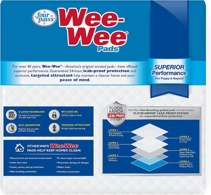 Wee-Wee Superior Performance Unscented Dog & Puppy Pee Pads - 100 Count of Leak-Proof, Quilted Potty Training Pads for All Sizes - 22" x 23"