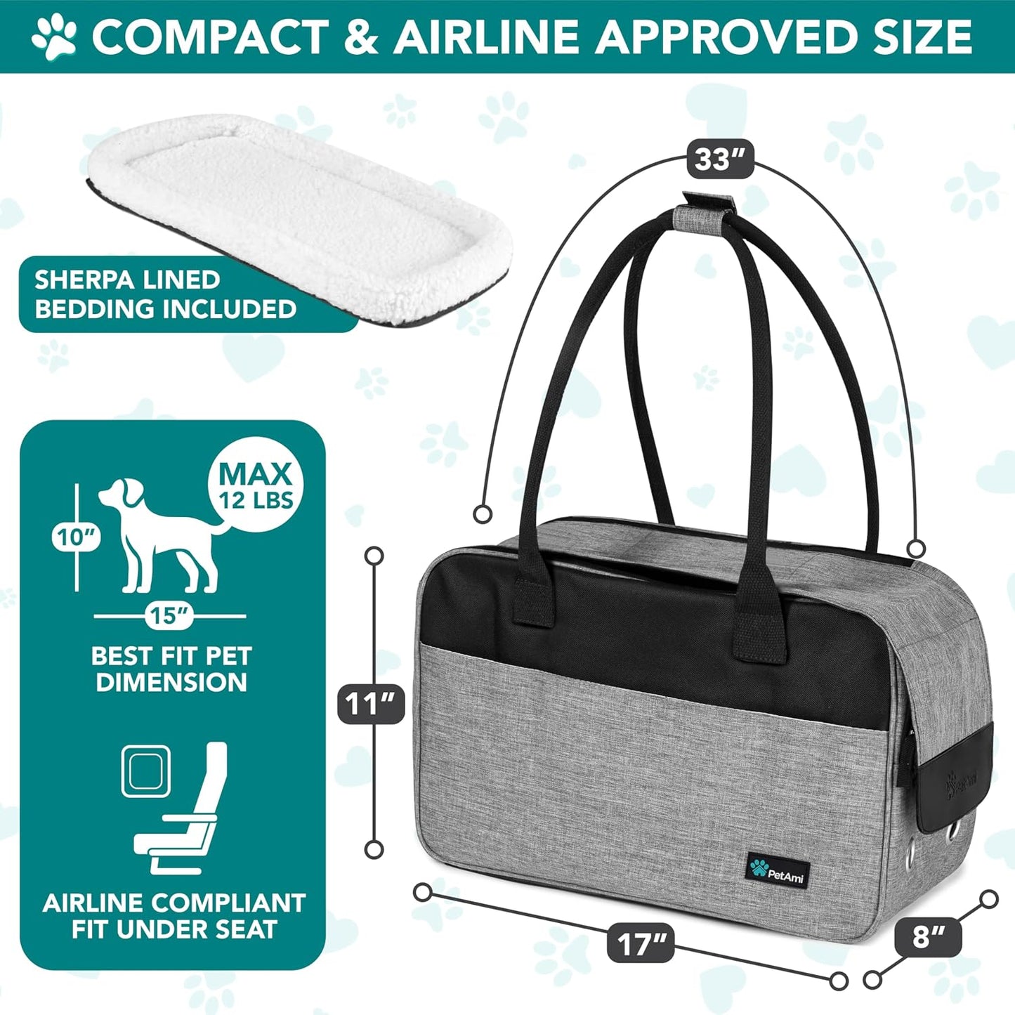 Stylish TSA Approved Dog Purse Carrier for Small Pets - Perfect for Travel with Ventilated Design & Cozy Bed