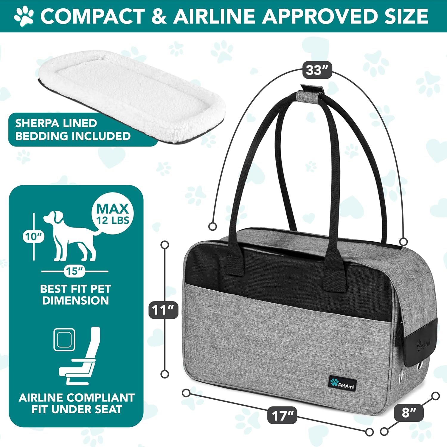 Stylish TSA Approved Dog Purse Carrier for Small Pets - Perfect for Travel with Ventilated Design & Cozy Bed