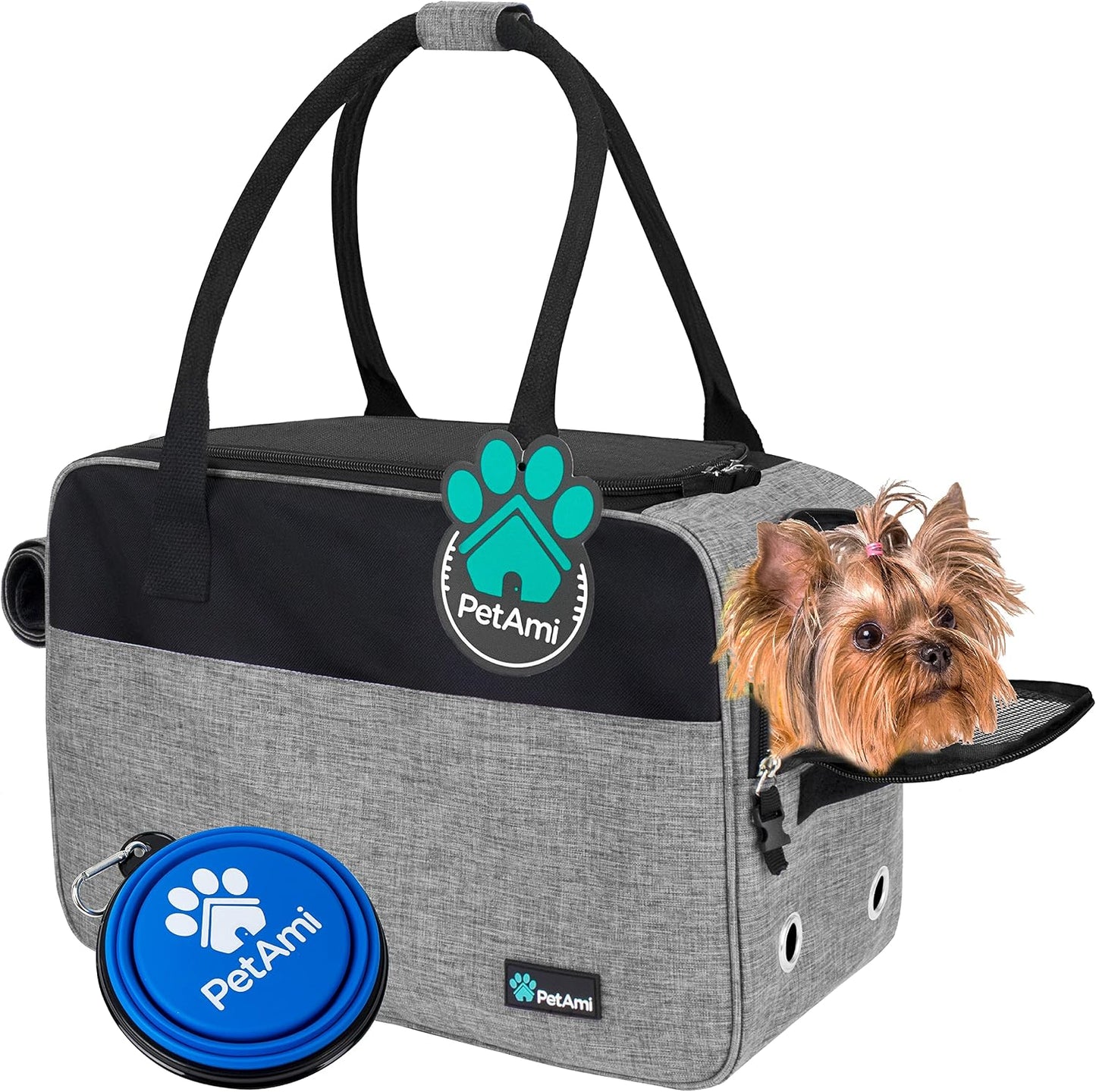 Stylish TSA Approved Dog Purse Carrier for Small Pets - Perfect for Travel with Ventilated Design & Cozy Bed