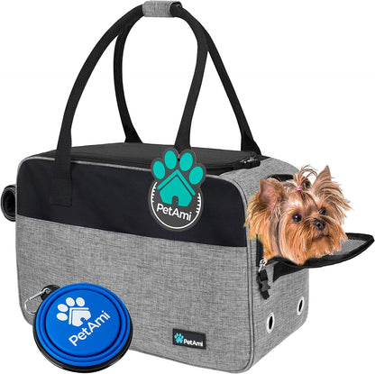 Stylish TSA Approved Dog Purse Carrier for Small Pets - Perfect for Travel with Ventilated Design & Cozy Bed