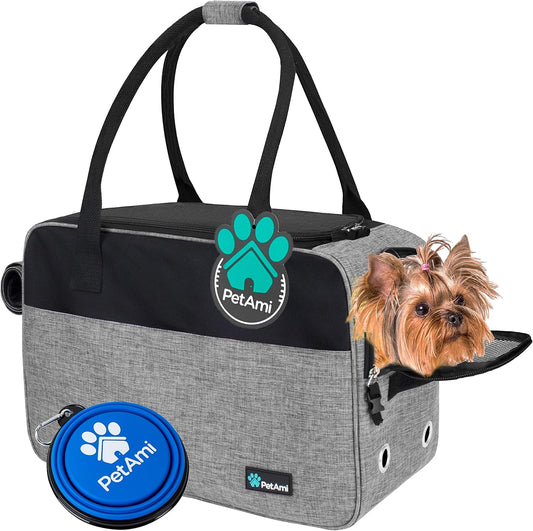 Stylish TSA Approved Dog Purse Carrier for Small Pets - Perfect for Travel with Ventilated Design & Cozy Bed
