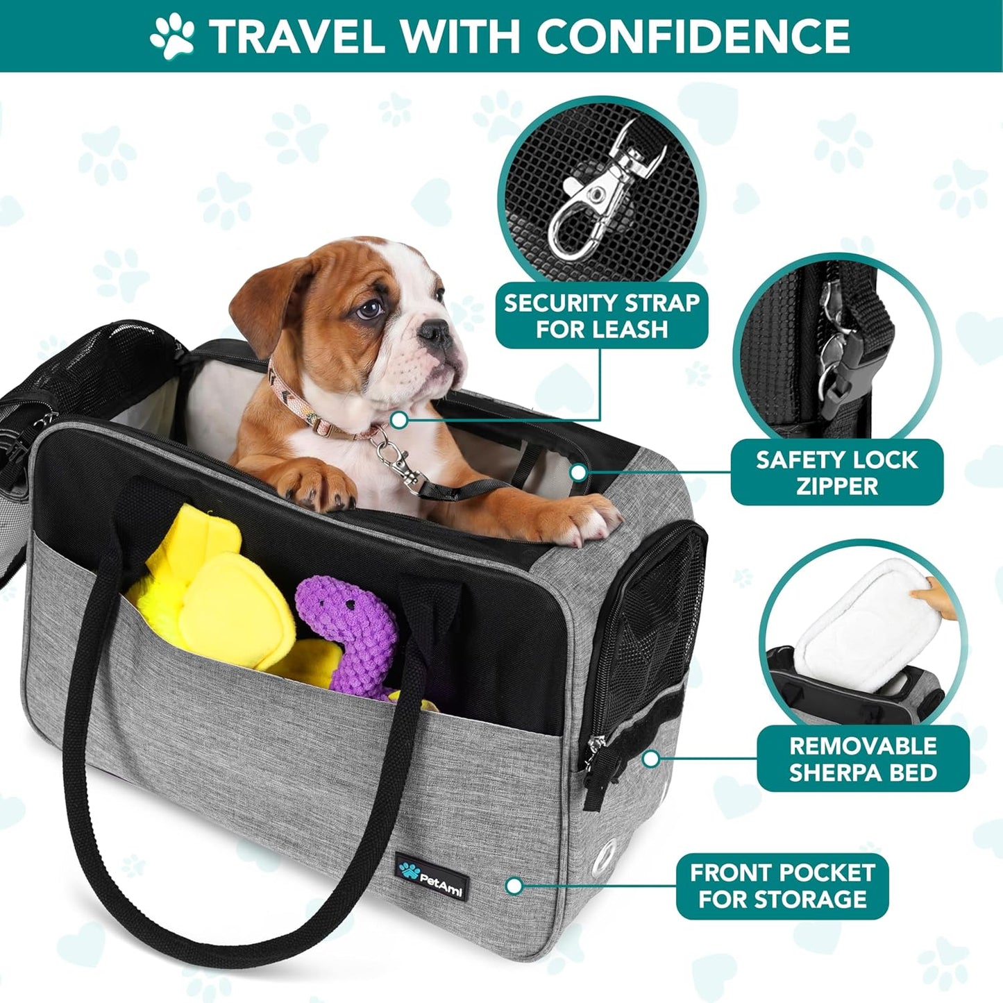 Stylish TSA Approved Dog Purse Carrier for Small Pets - Perfect for Travel with Ventilated Design & Cozy Bed