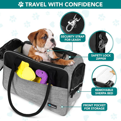 Stylish TSA Approved Dog Purse Carrier for Small Pets - Perfect for Travel with Ventilated Design & Cozy Bed
