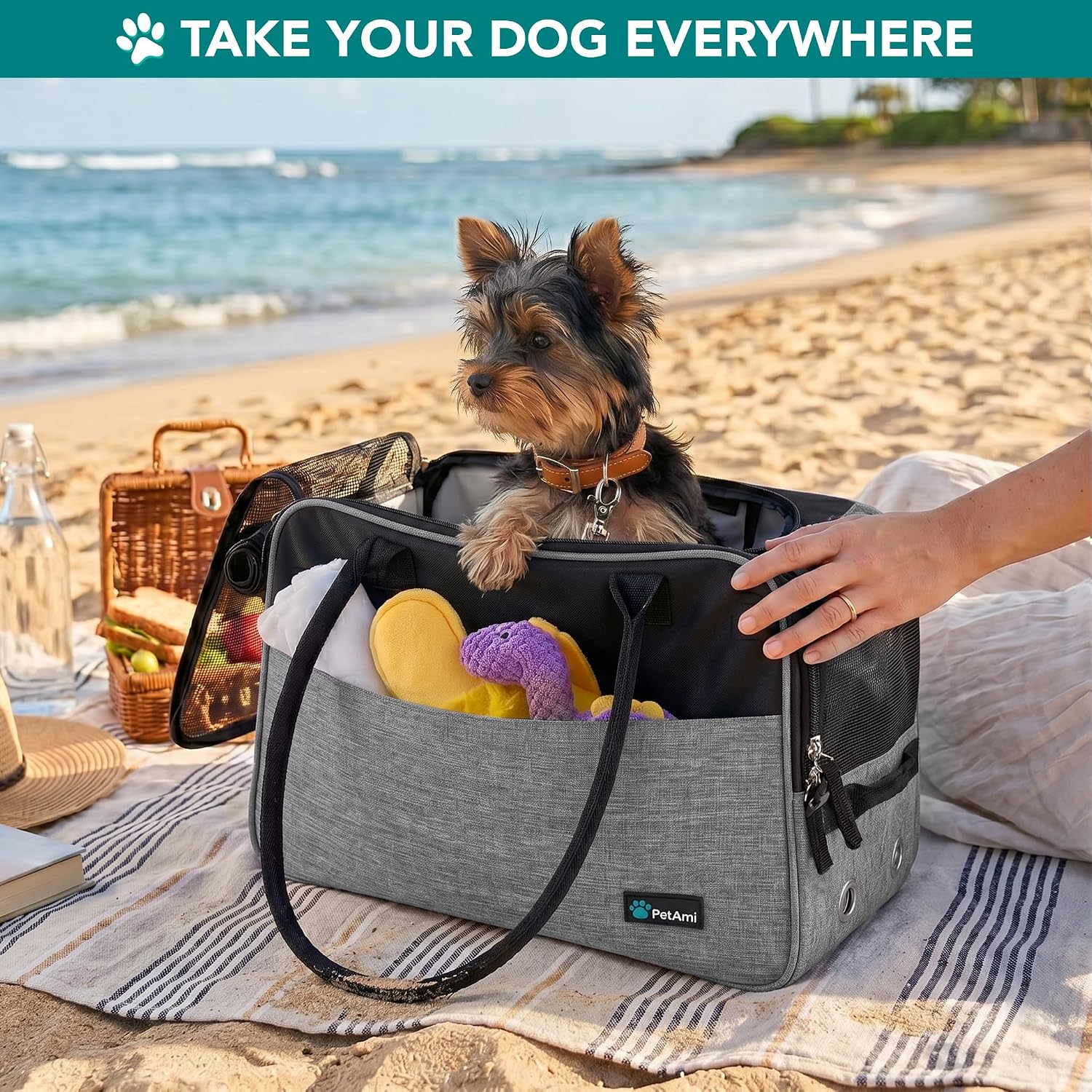 Stylish TSA Approved Dog Purse Carrier for Small Pets - Perfect for Travel with Ventilated Design & Cozy Bed