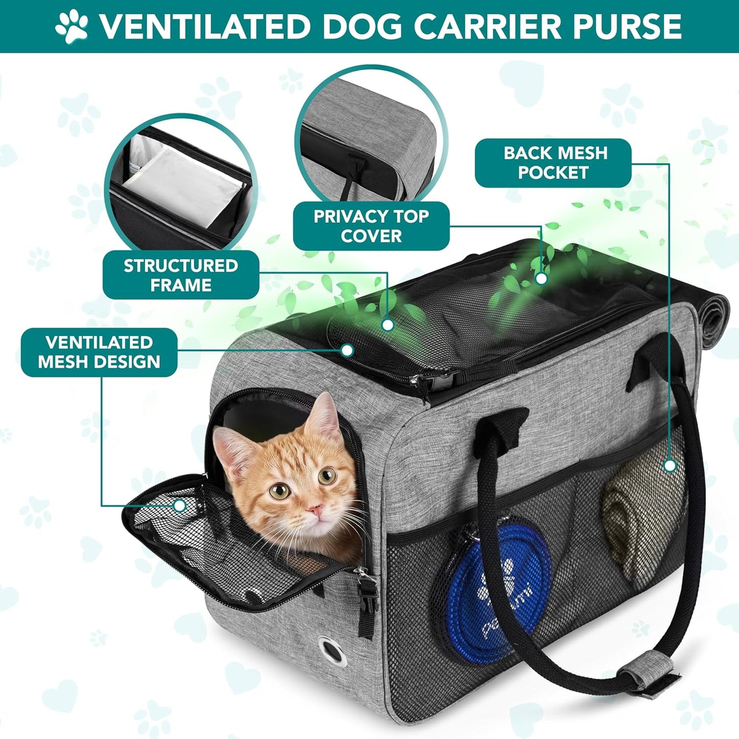 Stylish TSA Approved Dog Purse Carrier for Small Pets - Perfect for Travel with Ventilated Design & Cozy Bed