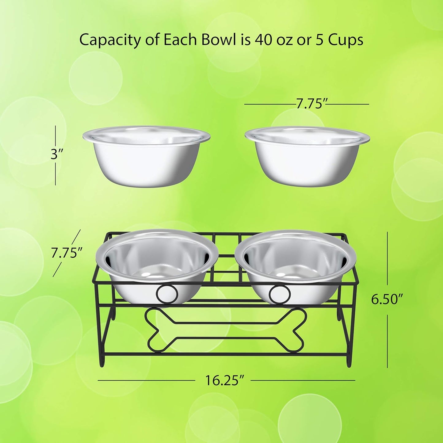 Elevate Your Pet's Dining Experience with Our Stylish Set of 2 Stainless Steel Dog Bowls - 40oz Capacity with Decorative Stand for Large Pets
