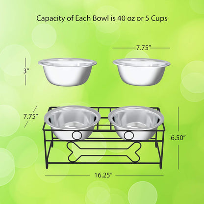 Elevate Your Pet's Dining Experience with Our Stylish Set of 2 Stainless Steel Dog Bowls - 40oz Capacity with Decorative Stand for Large Pets