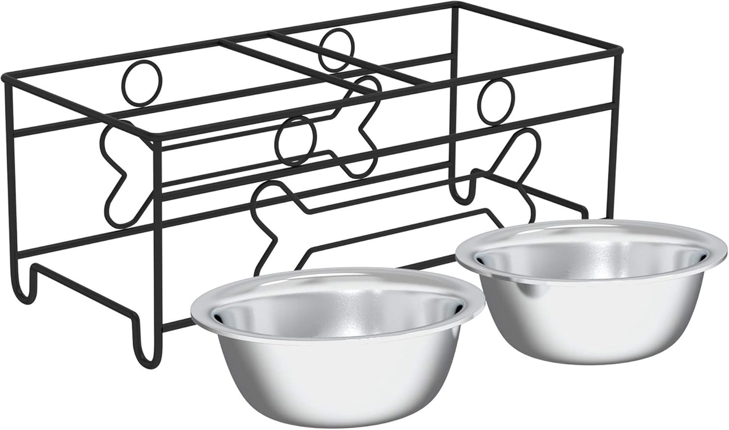 Elevate Your Pet's Dining Experience with Our Stylish Set of 2 Stainless Steel Dog Bowls - 40oz Capacity with Decorative Stand for Large Pets