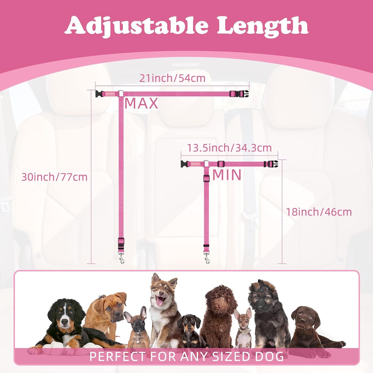 Adjustable Pet Safety Seat Belt Strap - 2 Pack for Dogs and Cats - Durable Nylon Fabric Restraint for Car Travel