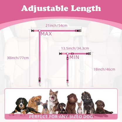 Adjustable Pet Safety Seat Belt Strap - 2 Pack for Dogs and Cats - Durable Nylon Fabric Restraint for Car Travel