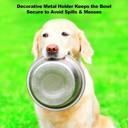 Elevate Your Pet's Dining Experience with Our Stylish Set of 2 Stainless Steel Dog Bowls - 40oz Capacity with Decorative Stand for Large Pets