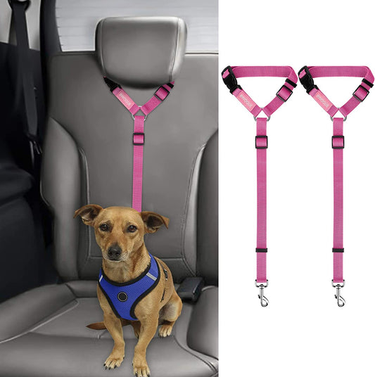 Adjustable Pet Safety Seat Belt Strap - 2 Pack for Dogs and Cats - Durable Nylon Fabric Restraint for Car Travel