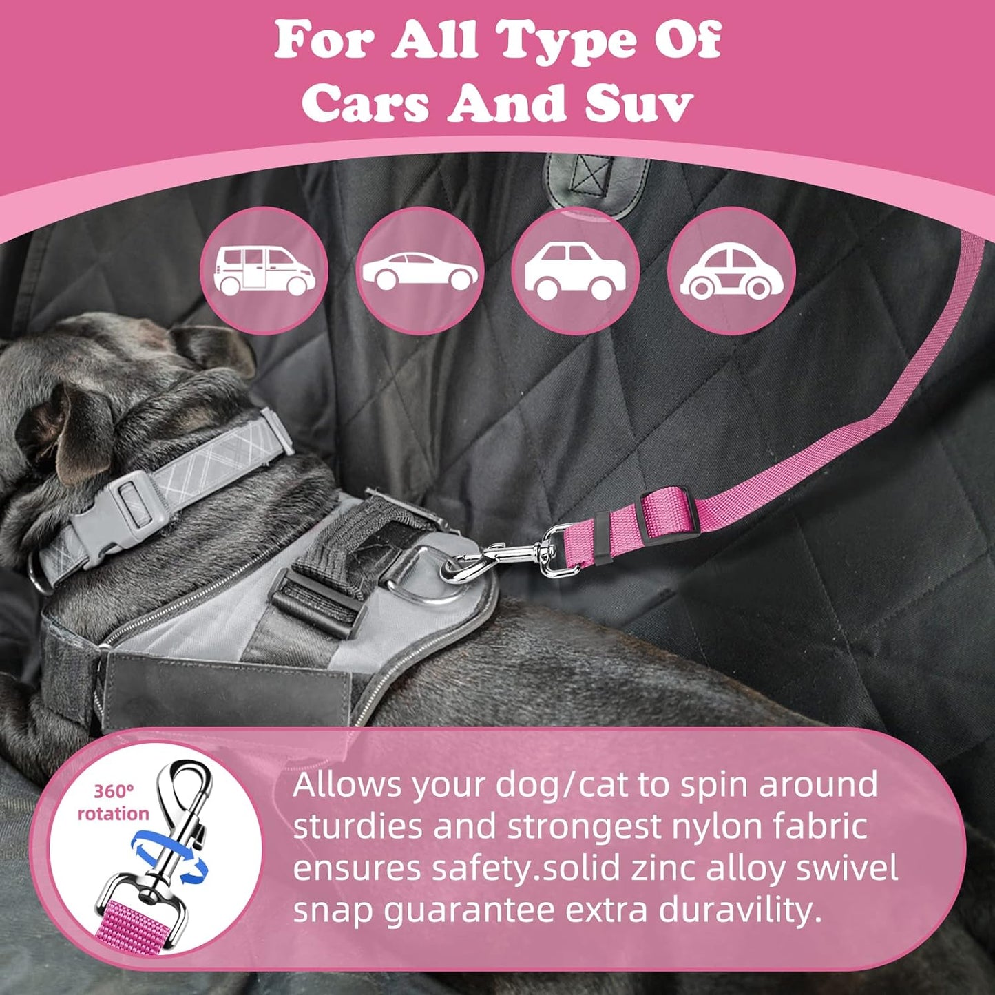 Adjustable Pet Safety Seat Belt Strap - 2 Pack for Dogs and Cats - Durable Nylon Fabric Restraint for Car Travel