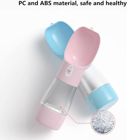 Ultimate Portable Dog Water Bottle: Leak-Proof Dispenser with Bowl & Food Container for Outdoor Adventures - Stylish Pink Design