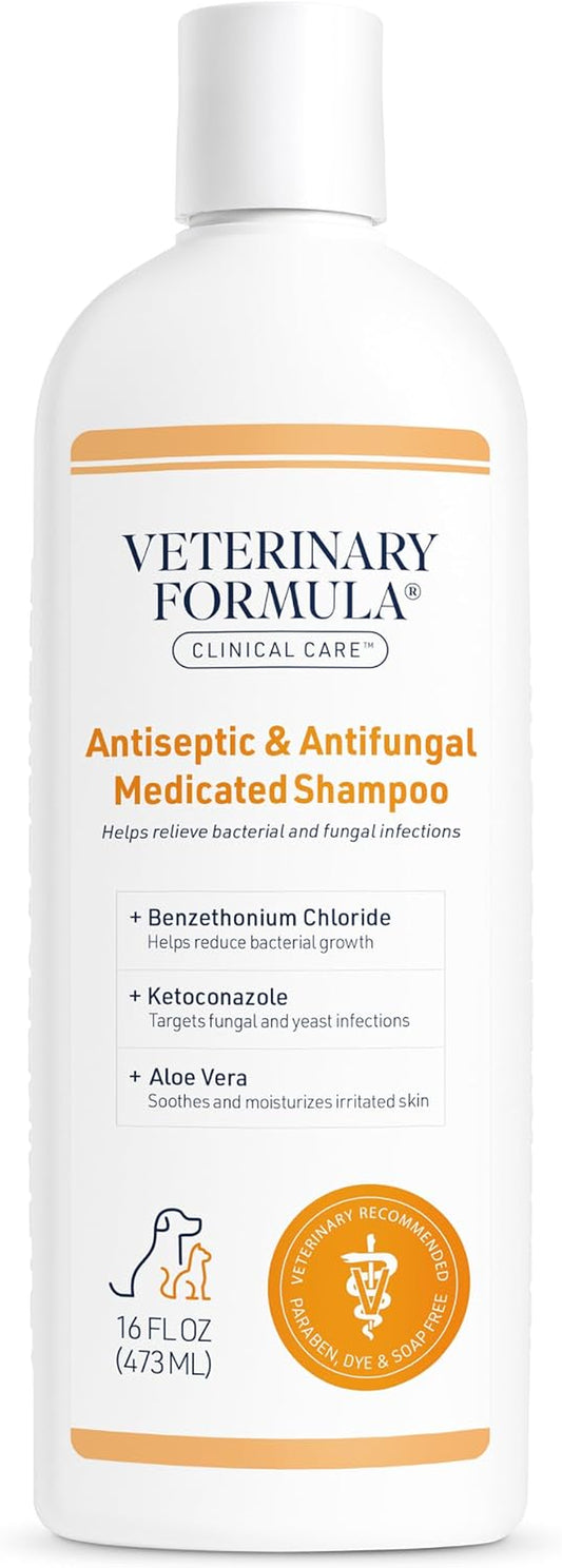 Clinical Care Antiseptic and Antifungal Medicated Shampoo for Dogs & Cats, 16 Fl Oz – Helps Alleviate Scaly, Greasy, Red Skin – Paraben, Dye, Soap-Free (1 Pack)