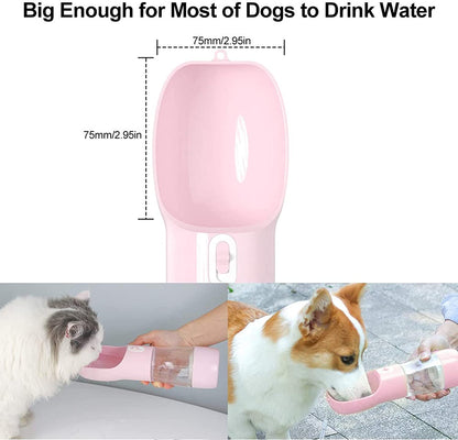 Ultimate Portable Dog Water Bottle: Leak-Proof Dispenser with Bowl & Food Container for Outdoor Adventures - Stylish Pink Design